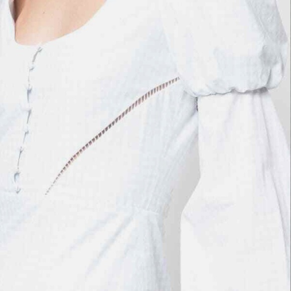 Jonathan Simkhai gingham poplin white plaid high low ruffle dress puff sleeves - Picture 5 of 11